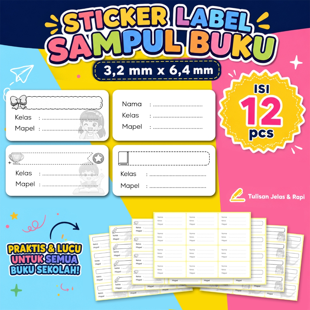 Stiker Label Buku Polos, Label Nama Sampul Mata Pelajaran, Stiker Mapel
