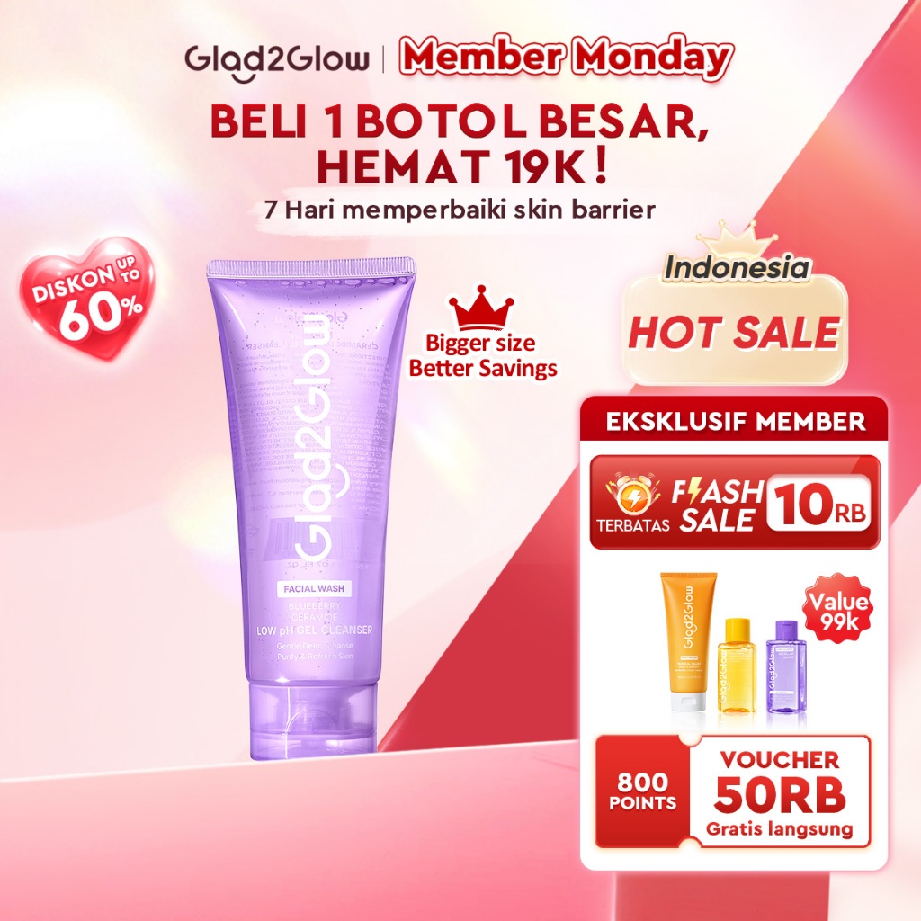 [Big Size]Glad2Glow Blueberry Ceramide Low pH Gel Cleanser 150ml facial wash skincare face wash sabu