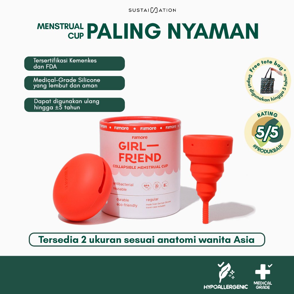 FILMORE Girlfriend Menstrual Cup Collapsible | Untuk Pemula & Perempuan Asia | OBGYN Approved