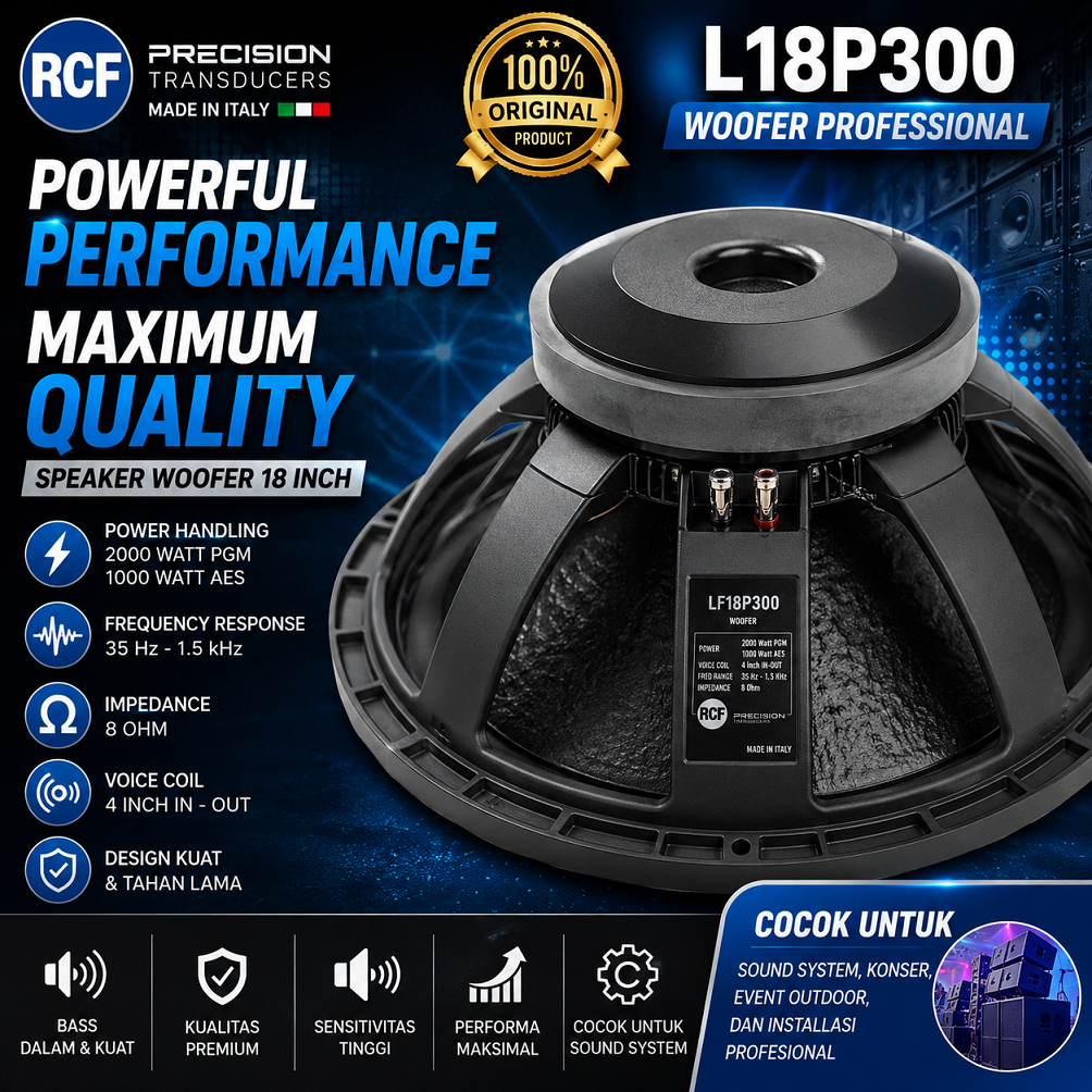Speaker RCF LF18P300 18 Inch ORIGINAL Subwoofer 2000 Watt Grade A Made in Italy - Bass Mantap & Awet