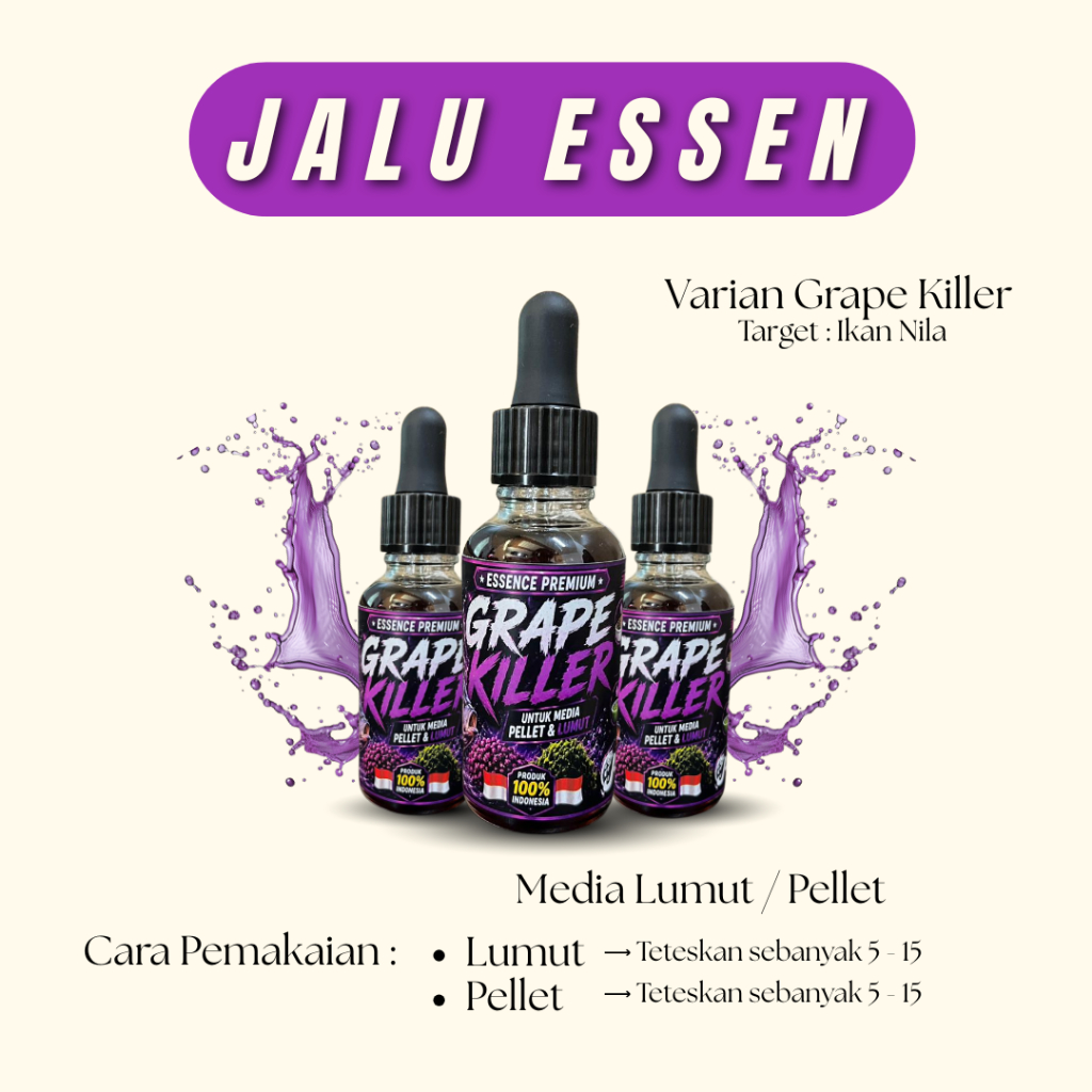 Essen Grape Killer Spesial Ikan Nila | Racikan Ampuh Mancing Galatama dan Harian | per botol isi 30m