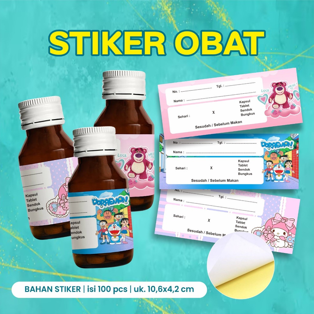 Stiker Obat Anak Lucu Isi 100 pcs Label Aturan Minum Obat Botol Sirup