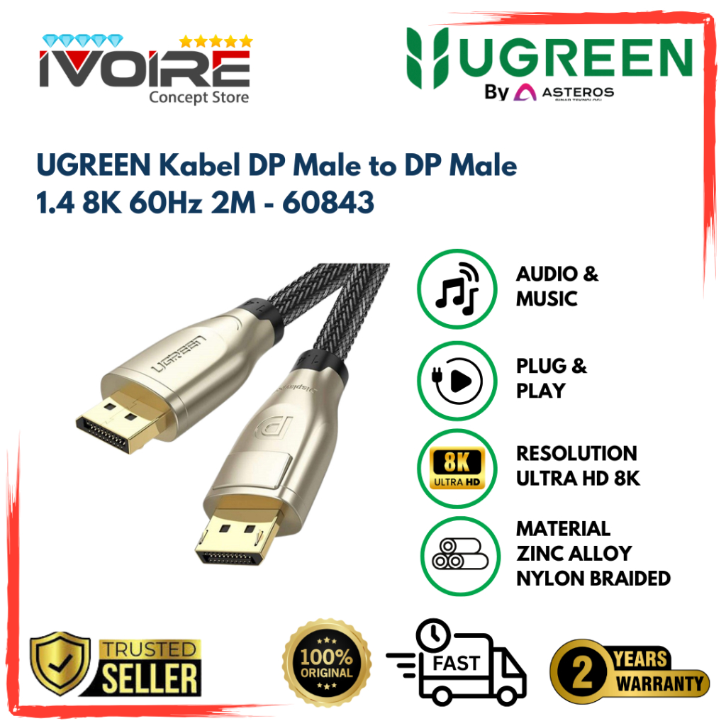 UGREEN Kabel DP Male to DP Male 1.4 8K 60Hz 2M - 60843