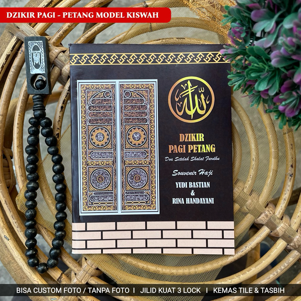 Dzikir Pagi Petang, Souvenir Umroh & Haji model Kakbah Softcover, Kemas tile & Tasbih