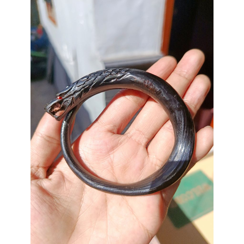 Gelang Akar Bahar Hitam Lentur Ukir Elang Asli