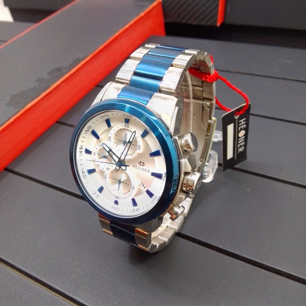 Jam Tangan Pria Hegner HW 5011G-3 Analog CronoGraph Silver Blue