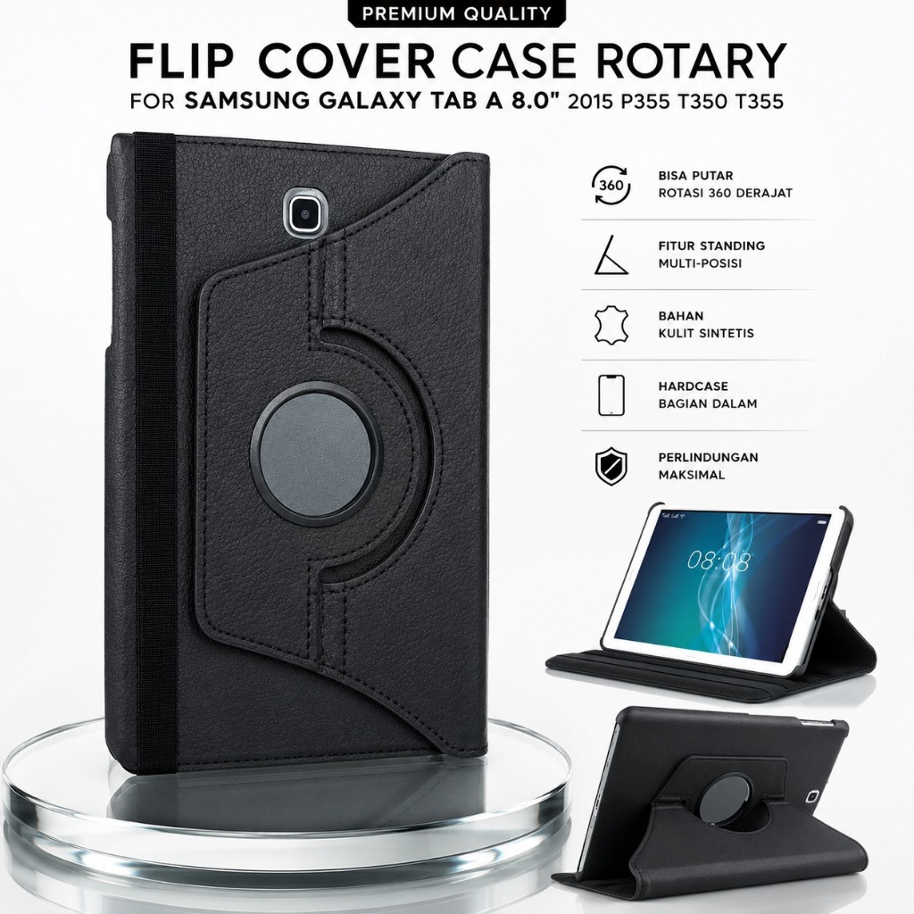 Case Samsung Galaxy Tab A8 2015 8 inch P355 T350 T355 Casing Rotary Flip Cover Sarung Tablet Stand