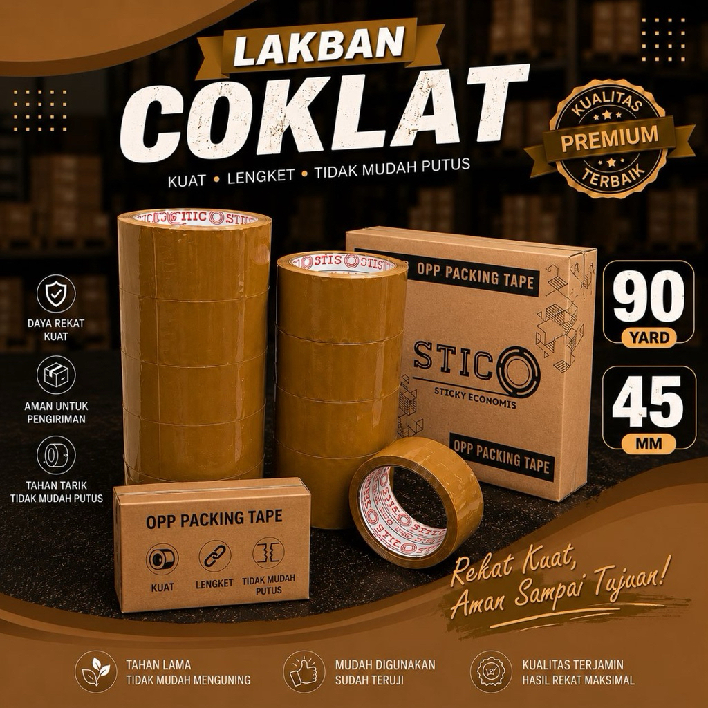 Lakban Besar 2Inchi - Solasi Besar Multifungsi - Lakban Putih/Coklat/Hitam - Lakban 40×90Y Multifung