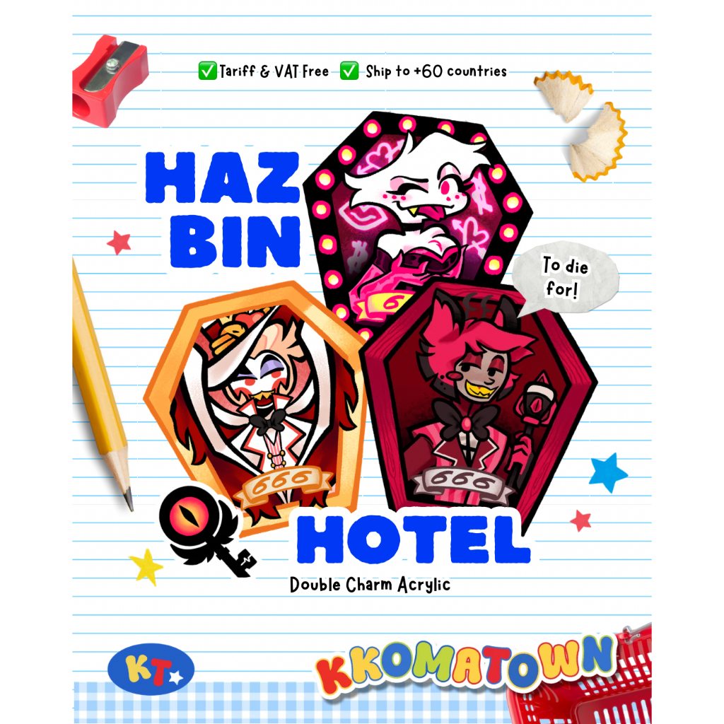KKOMATOWN | Fan Merch: Hazbin Hotel | 6cm & 3cm, Double Charm | Alastor, Lucifer, Angel Dust, Ganci,