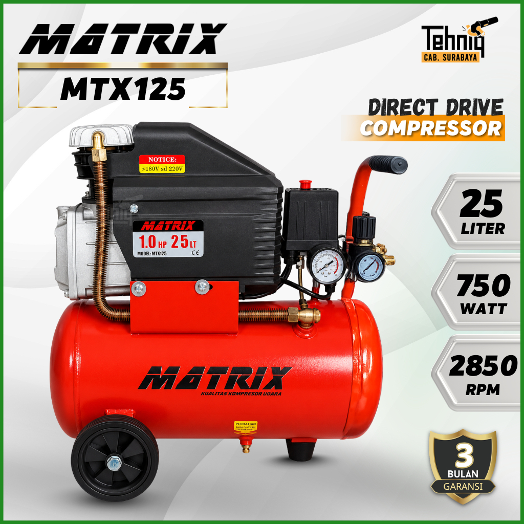 Mesin Kompressor Listrik MATRIX MTX125 Air Compressor Portable 1 HP 25 Liter
