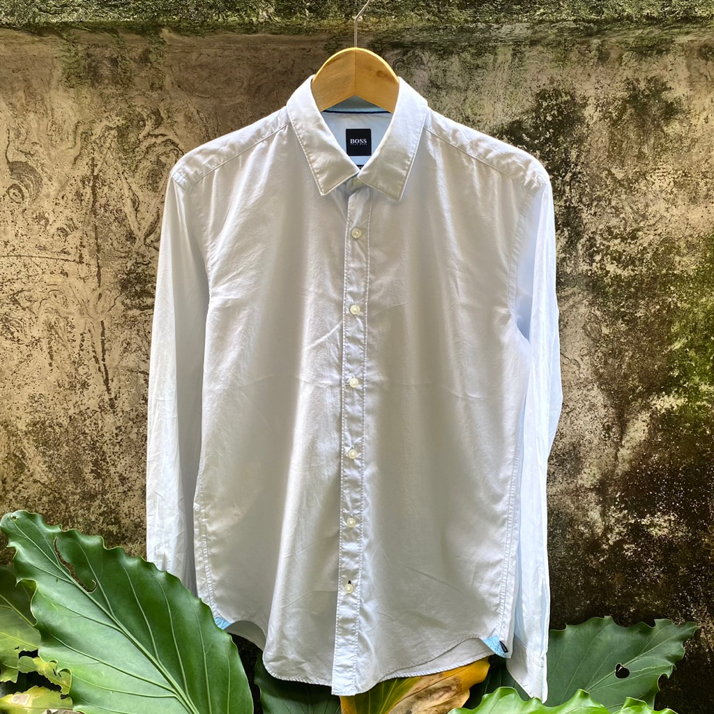 Hugo Boss Long Sleeve Shirt Soft Blue scnd prlvd original Kemeja Formal Pria