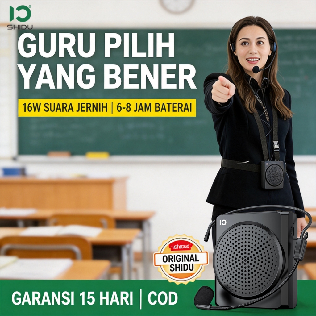 SHIDU Ready Stok Speaker Mengajar Di Kelas Bluetooth Dengan Wired Microphone Portable 16W Voice Ampl