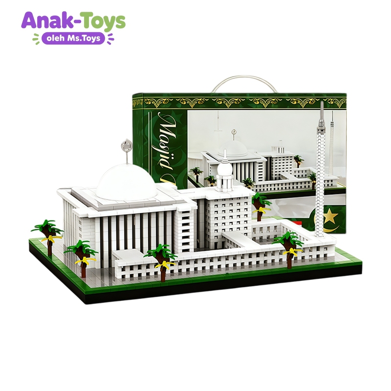Ms.Toys Mainan Balok Masjid Istiqlal 3D Musik LED DIY Model Miniatur Bangunan Penting Untuk Koleksi