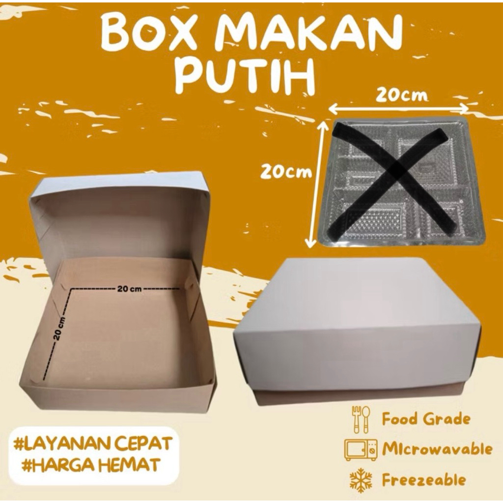 Box Kotak Nasi Polos Putih 20x20 isi 100 lembar Dus Kue Tebal