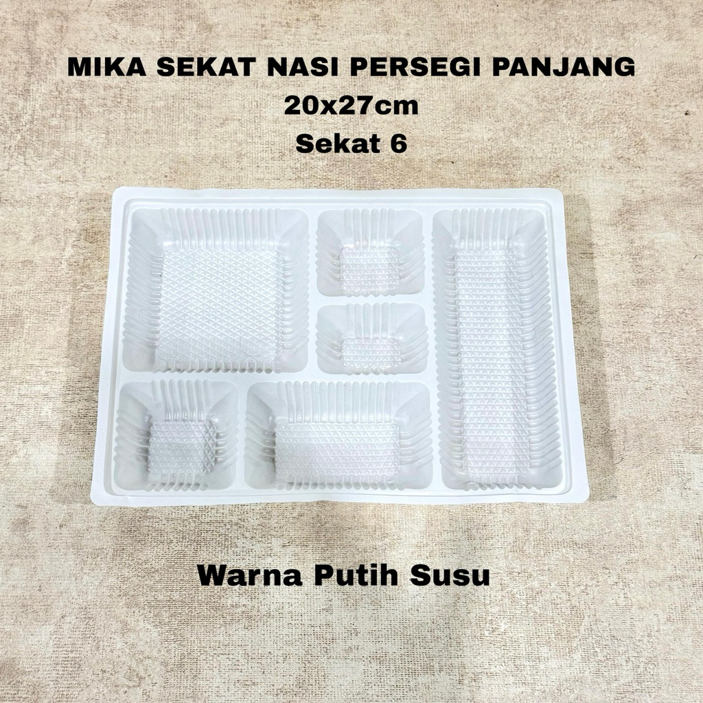 Sekat Mika Nasi Persegi Panjang 20x27 cm Putih Susu Sekat 6 Bagian