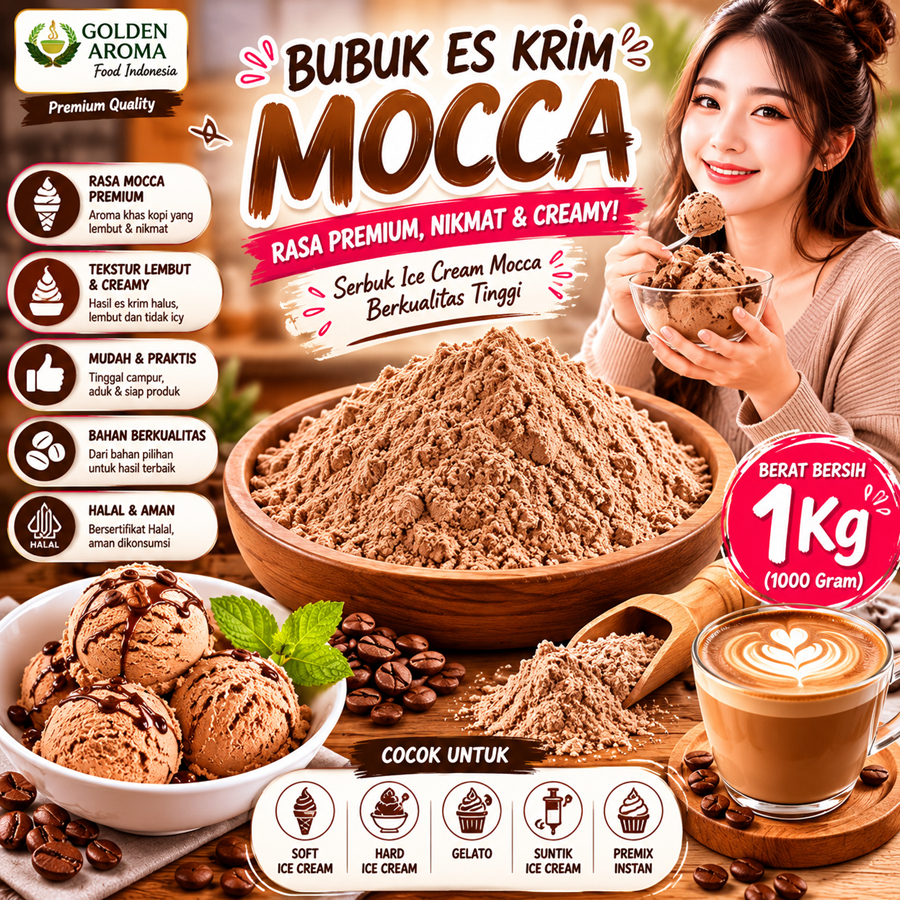 Bubuk Es Krim Mocca 1 Kg l Serbuk Ice Cream mocca 1Kg Kiloan Bahan Eskrim Instan Premix Soft Hard Ge