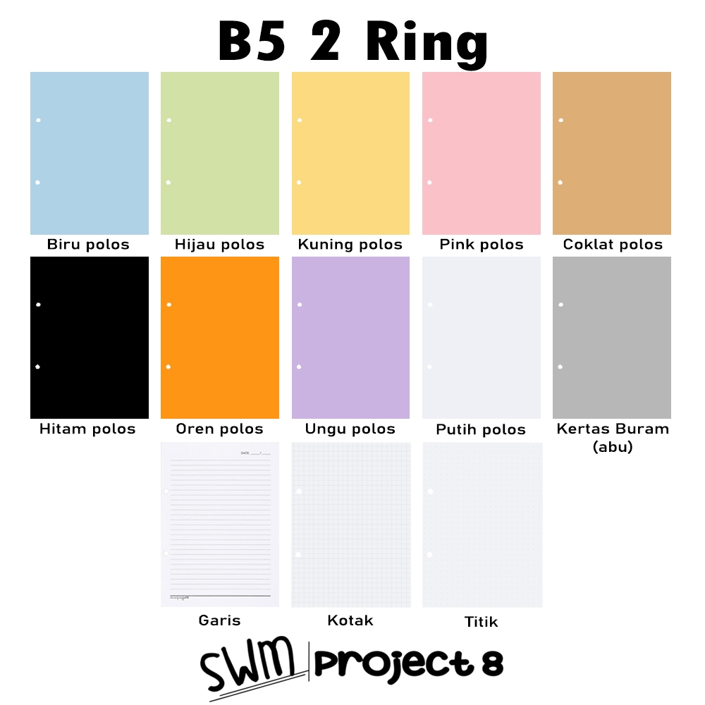 B5 2ring - isi binder refill loose leaf kertas file filler color warna polos bergaris kotak titik
