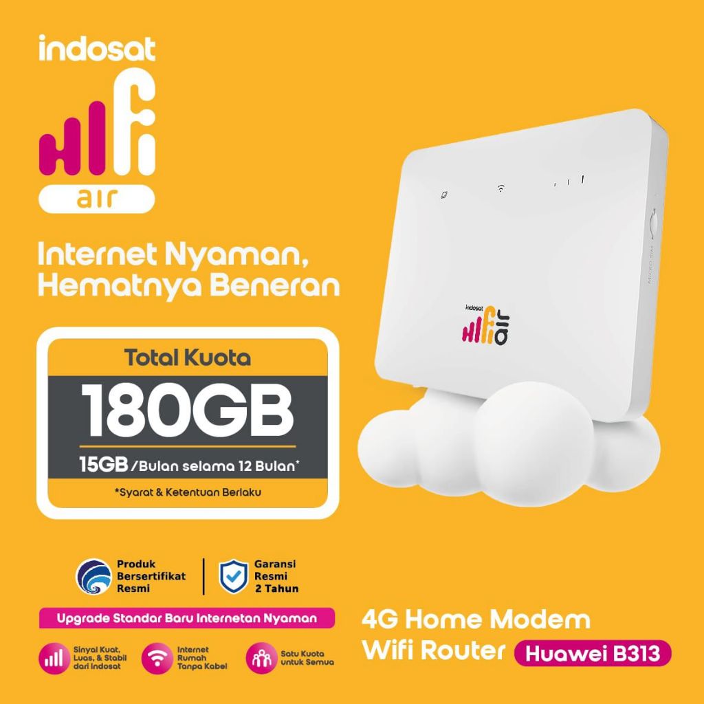 Indosat HiFi Air Huawei B313 4G LTE WiFi Router Unlock All Operator Bundling Indosat Tri 180GB