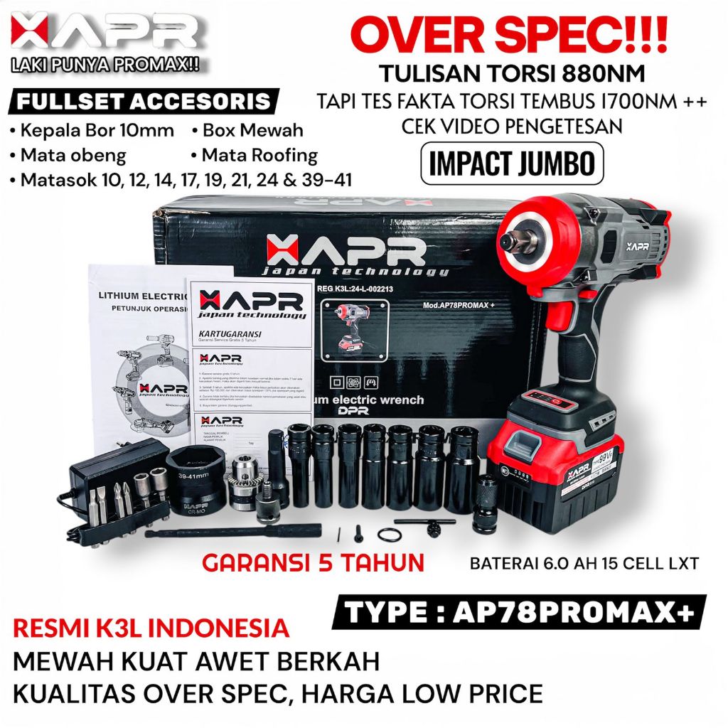 Impact wrench APR JUMBO 99V 88V ap78 ap33 ap84 ap127 promax 1850nm ap126 ap101 GTOOLS EROPA GARANSI 