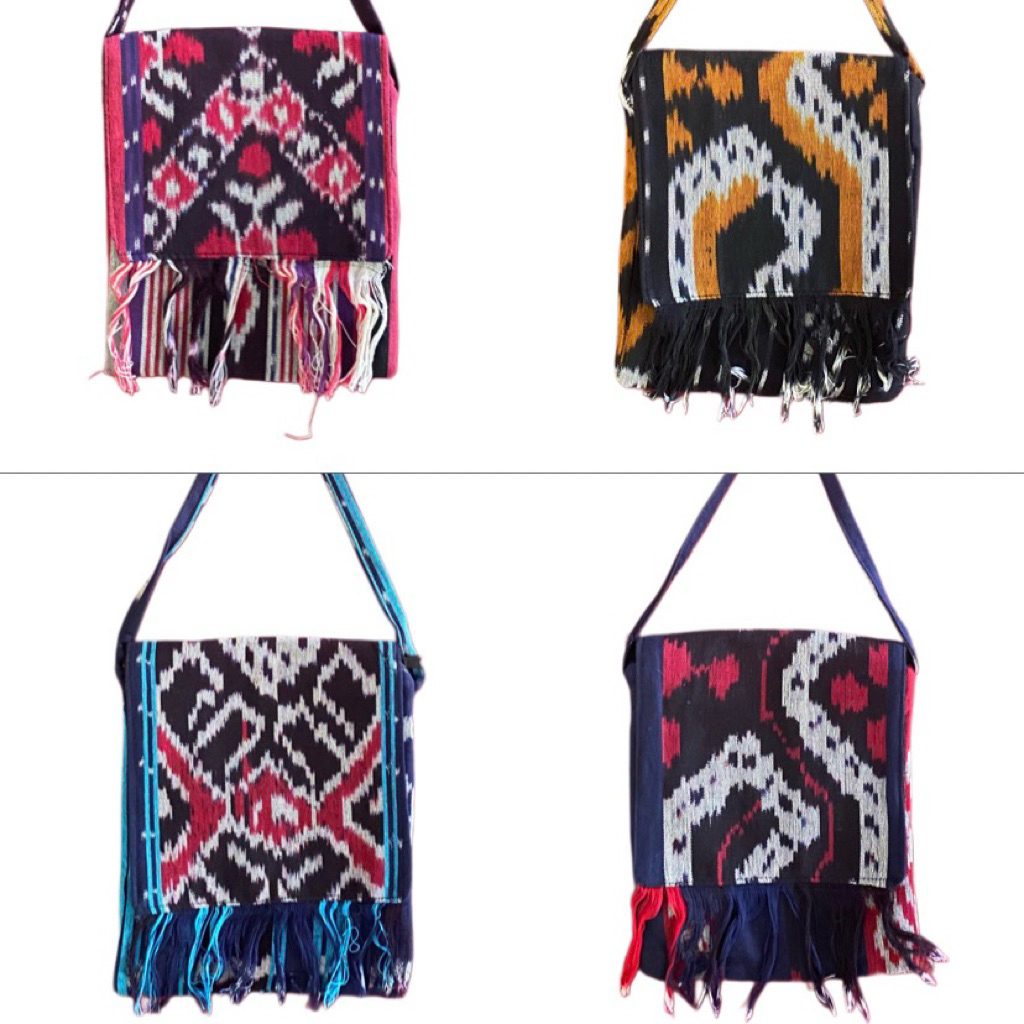 Tas Tenun Lombok Tas Etnik Tas Tali dengan Penutup Motif Toraja Dayak Kalimantan
