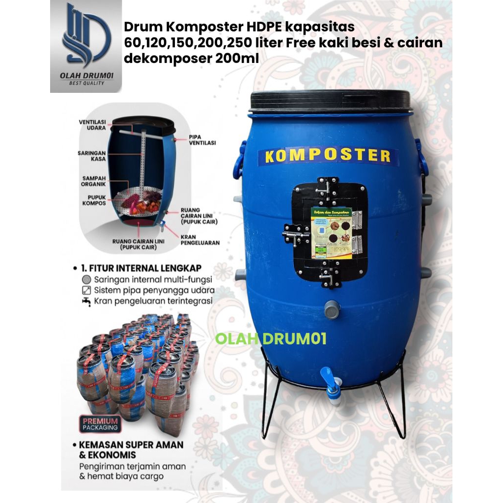 tong komposter/tong sampah/Drum komposter plastik HDPE/sampah organik/bak sampah/pupuk poc 30,50,60,