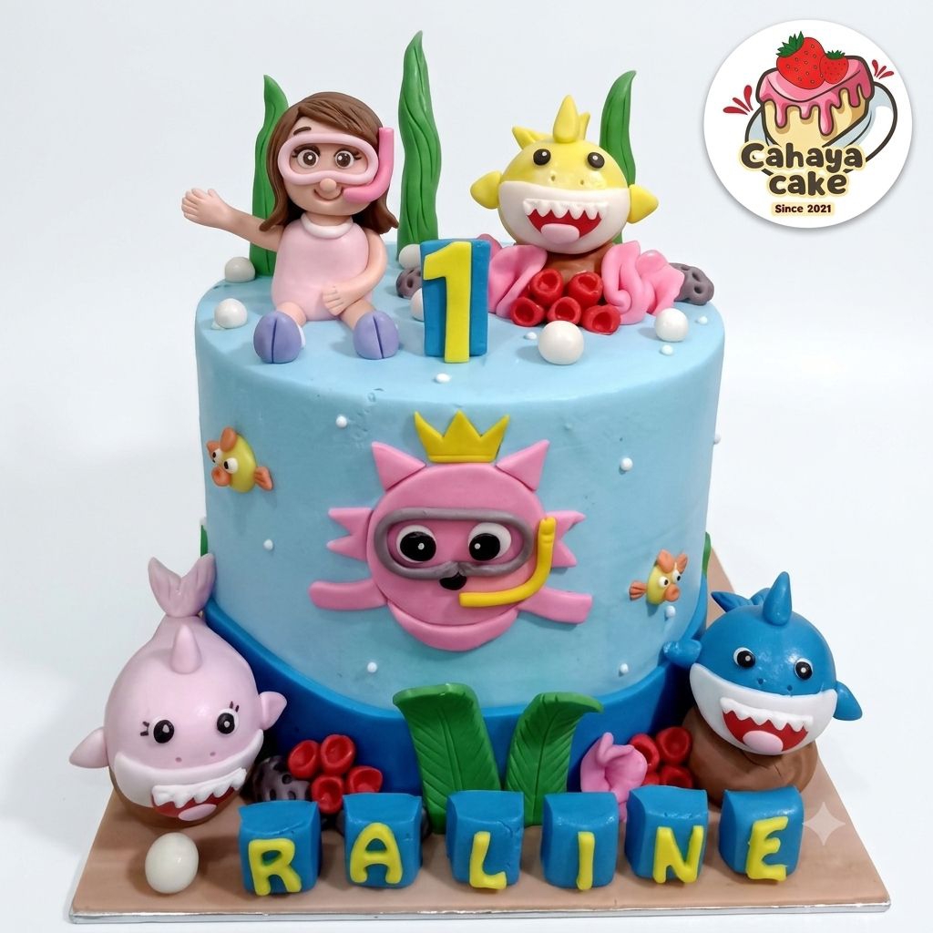 Kue Ulang Tahun Baby Shark / Baby Shark Cake / Kue Ultah Ikan Hiu Pinkfong