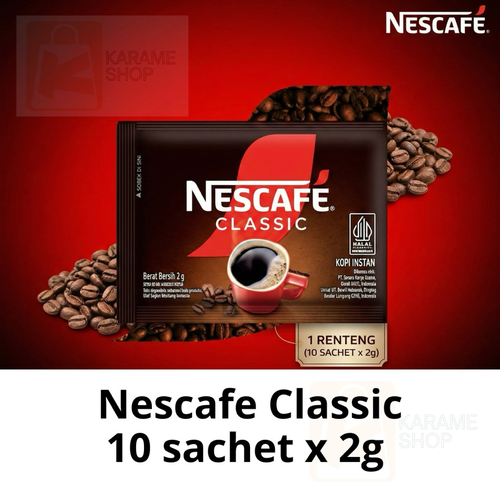Nescafe Classic Kopi Hitam Instan - 1 Renteng (10 Sachet x 2gr)
