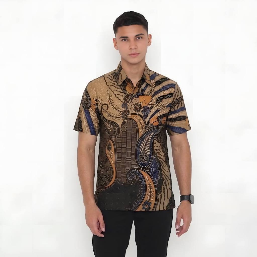 Kemeja Pria Lengan Pendek Motif Batik Katun Hem Jumbo Thermal Baju Batik Pria Motif Pattynama Regule