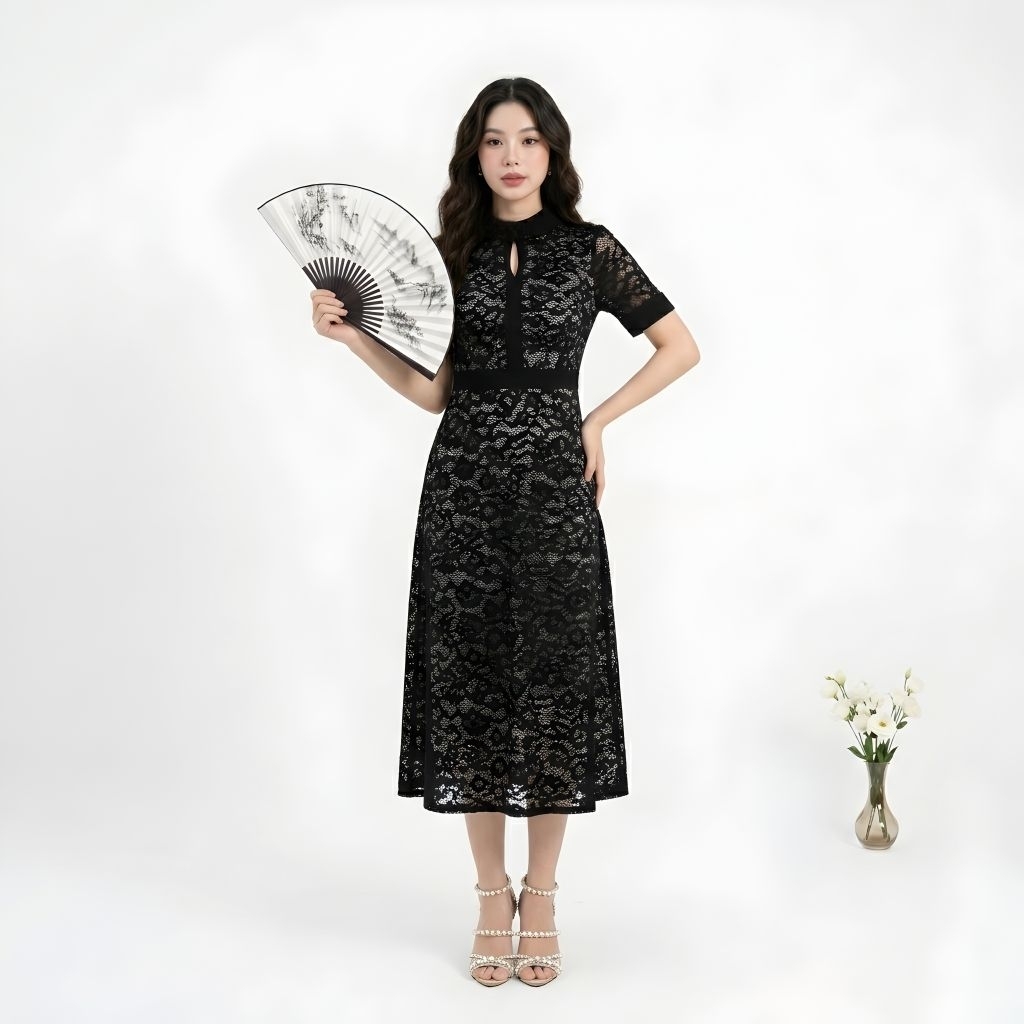 Dress Jumbo Brokat Momo Baju Pesta Kondangan Big Size Mc