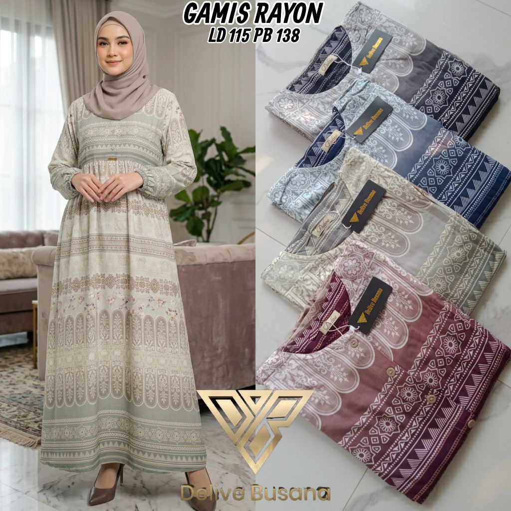 Delivebusana Gamis rayon etnik rayon // Gamis rayon motif //Gamis kancing rayon //Gamis etnik rayon