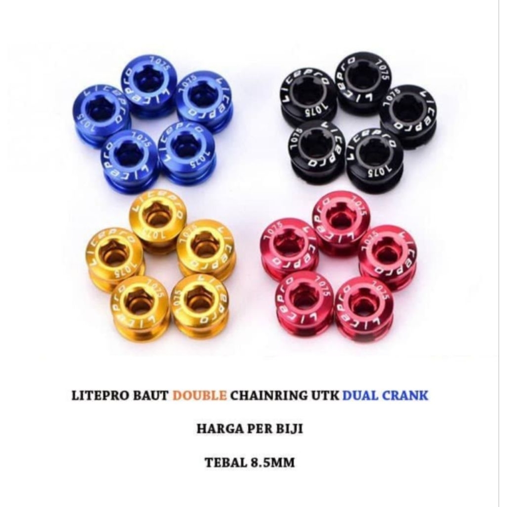 Baut Crank Chainring Double Alloy 7075 Litepro Satuan / Pcs Original LitePro