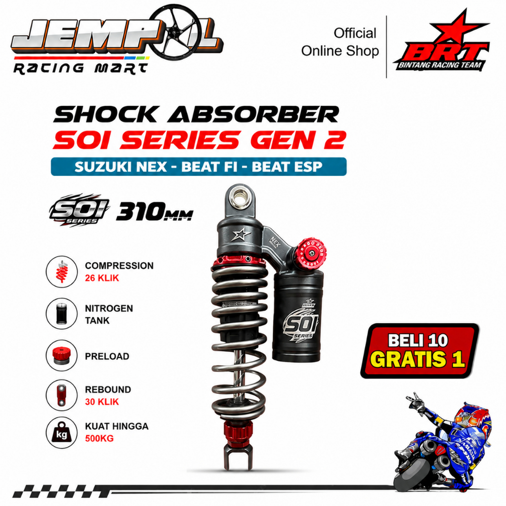 BRT Bintang Racing Team Shock Absorber SOI Series Gen 2 Ukuran 310 Suzuki Nex Beat Fi ESP