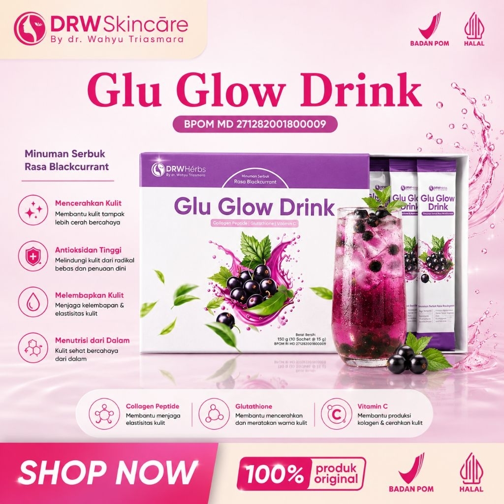 Glu Glow Drink DRW Herbs – Minuman Kolagen & L-Glutathione | Booster Kulit Glowing dari Dalam Glow B