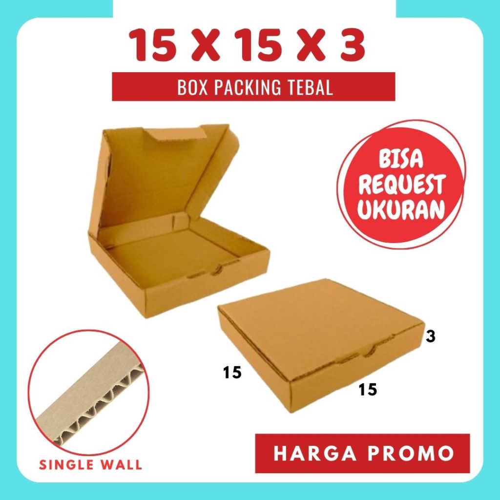 Box Packing 15x15x3 LD Kardus Kemasan Pizza Kotak Hampers Dus Hijab Mini Aksesoris