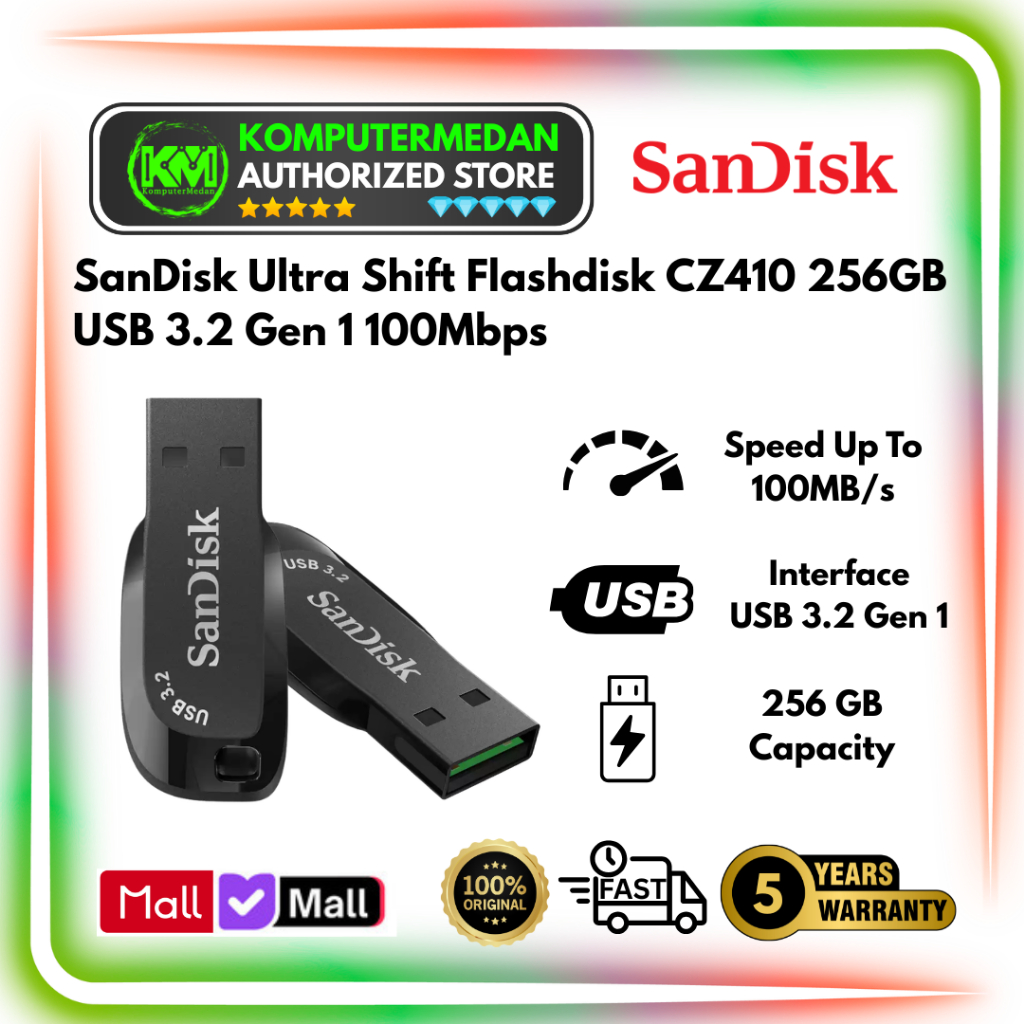 Flashdisk SanDisk Ultra Shift USB 3.2 Flash Drive CZ410 256GB