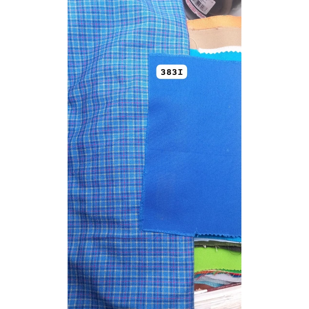 [PAKET] Kain Kotak Yarndyed 961 Biru 1 Roll isi 50 Yard & Kain Polos American drill 383I 1 Roll isi 
