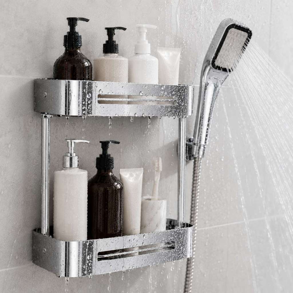 Rak Kamar Mandi 2 Susun Stainless Steel 304 Rak Sabun Dinding Anti Karat Rak Shower Rak Dapur Multif