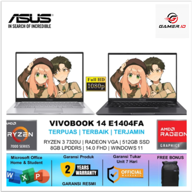 LAPTOP ASUS VIVOBOOK GO 14 E1404FA RYZEN 3 7320 8GB RAM 512GB SSD WINDOWS 11