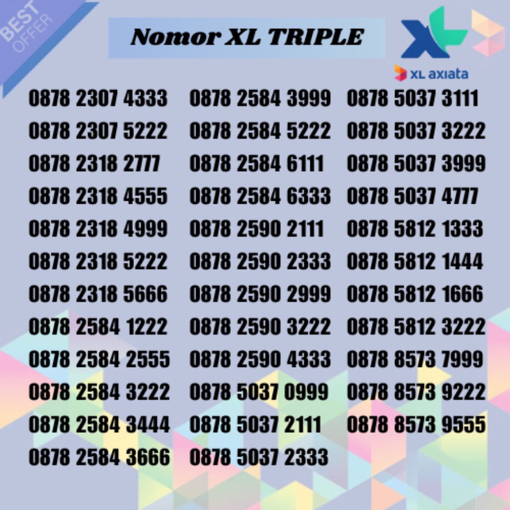 NOMOR CANTIK XL Triple 4G - 5G Kartu Perdana XL Axiata Nocan Kartu murah