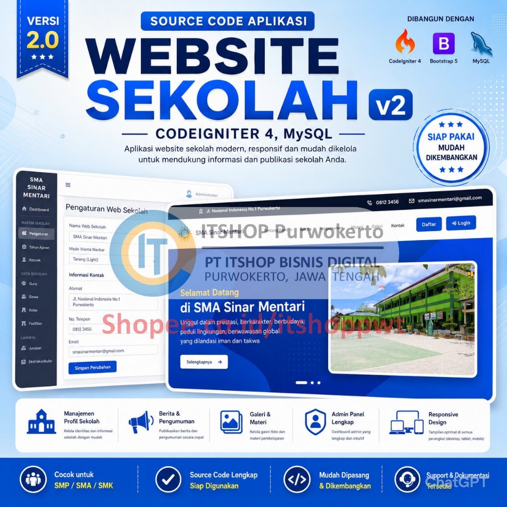 Source Code Aplikasi Website Sekolah versi 2 terbaru menggunakan Codeigniter 4 CI4