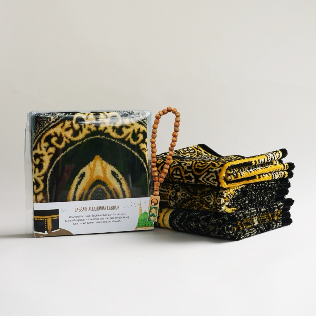 SOUVENIR SAJADAH KABBAH GOLD + PACKING BOX + TASBIH SAJADAH OLEH OLEH UMROH HAJI SOUVENIR PENGAJIAN
