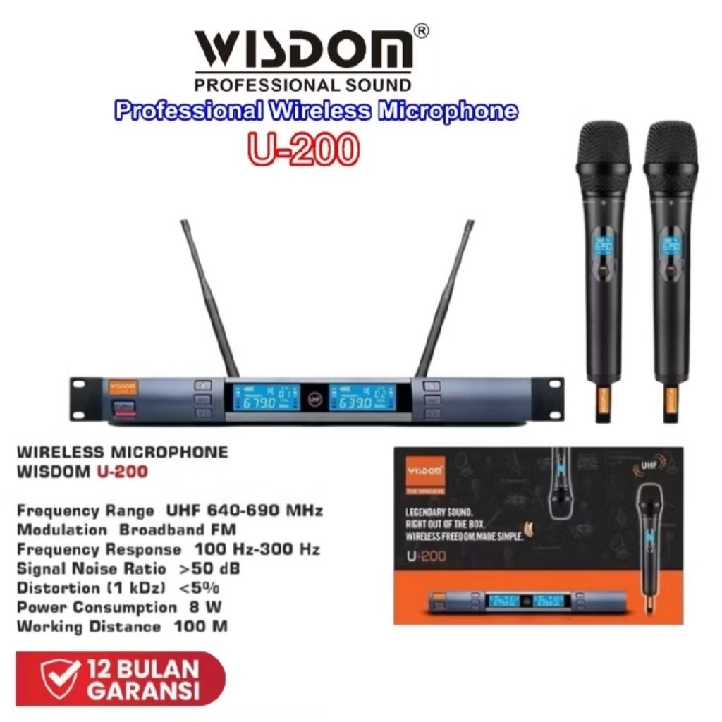 Microphone Wireless Wisdom Microphone Wisdom U200 original dual handle mic