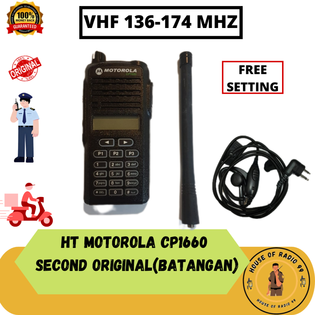 HT Motorola CP 1660 VHF 136 174 Mhz Second Original Batangan No Charger HT Motorola Second