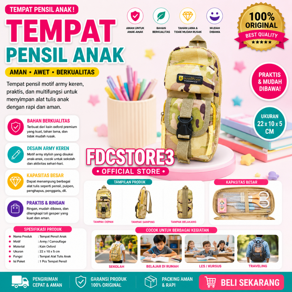 tempat pensil army buat anak cowok tempat pensil dll / tempat pensil motif army dengan desain menari