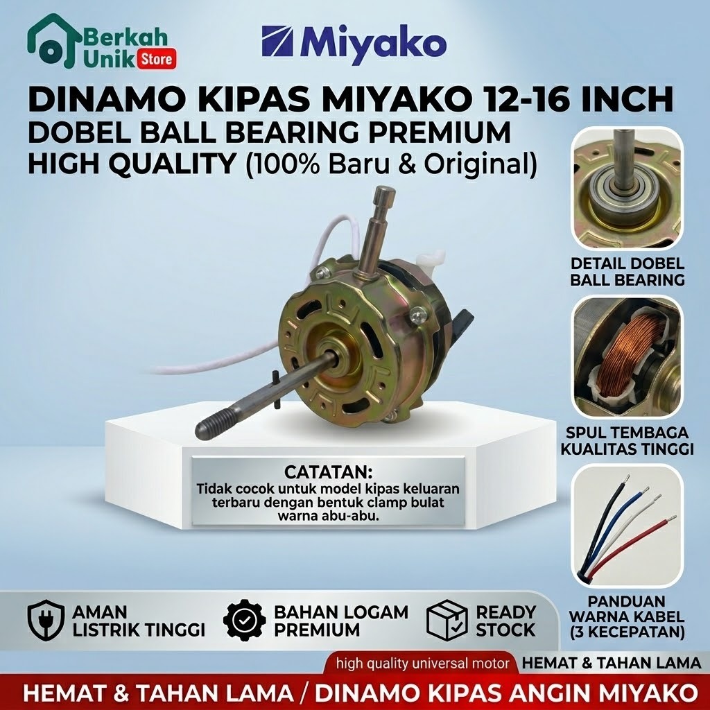 Dinamo Kipas Angin Miyako 16 Inch Bearing Motor Kipas/Dinamo Kipas Angin Double Ball Bearing 12-16 I
