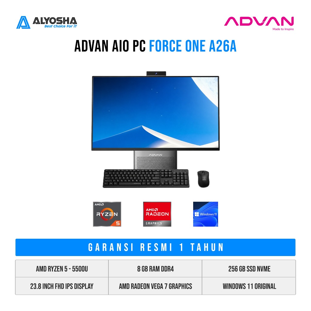 ADVAN Force One All-in-One PC AIO PC | AMD Ryzen 5 5500U | 8GB | 256GB SSD | WIN11