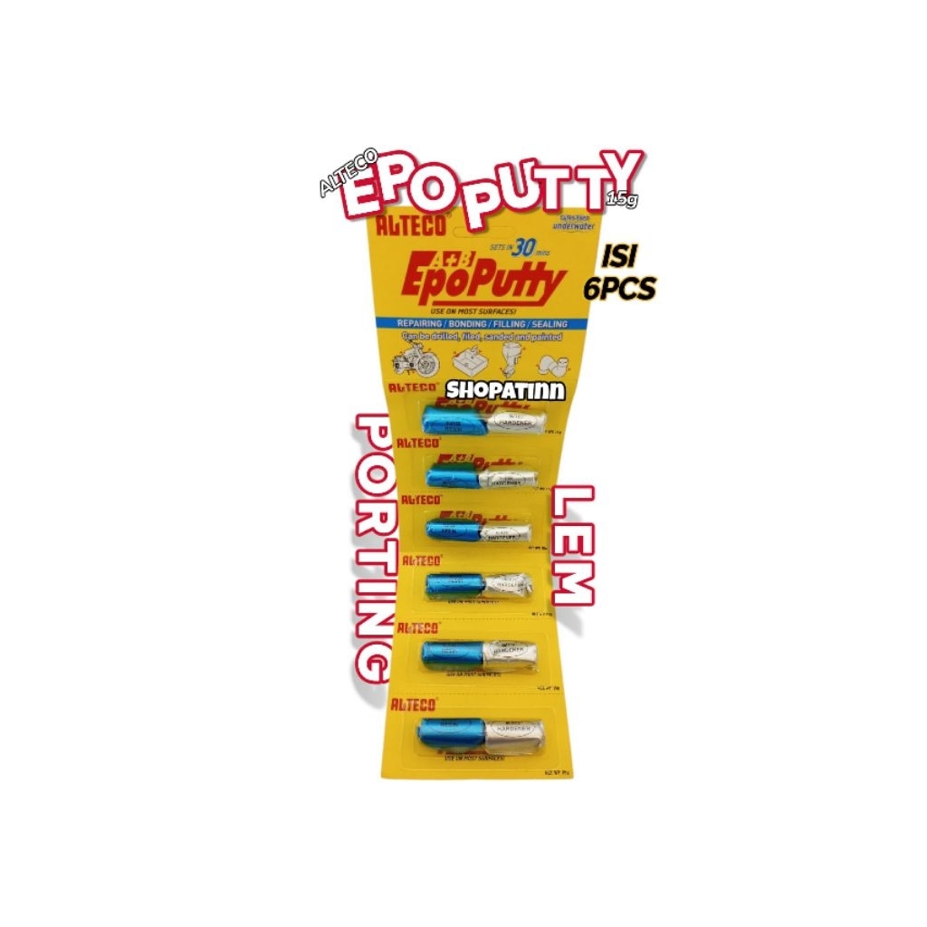 6 pcs LEM EPO PUTTY merk ALTECO / LEM PORTING / LEM EPOXY PUTTY 15gram / ALTECO RESIN / ALTECO HARDE
