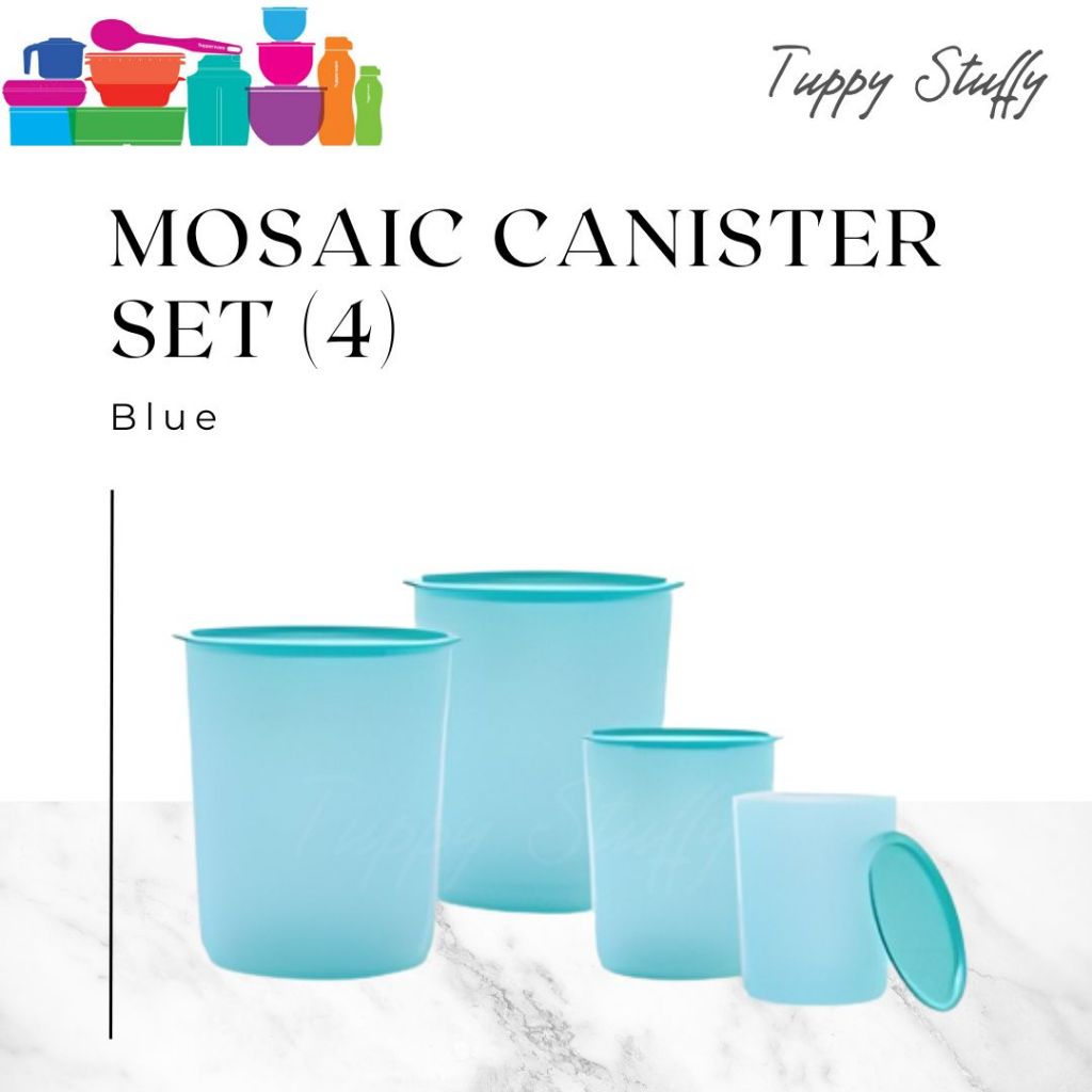 Tupperware Mosaic Canister (4) - Blue / Gold | ORI TUPPERWARE MOSAIC CANISTER ISI 4 / Toples plastik