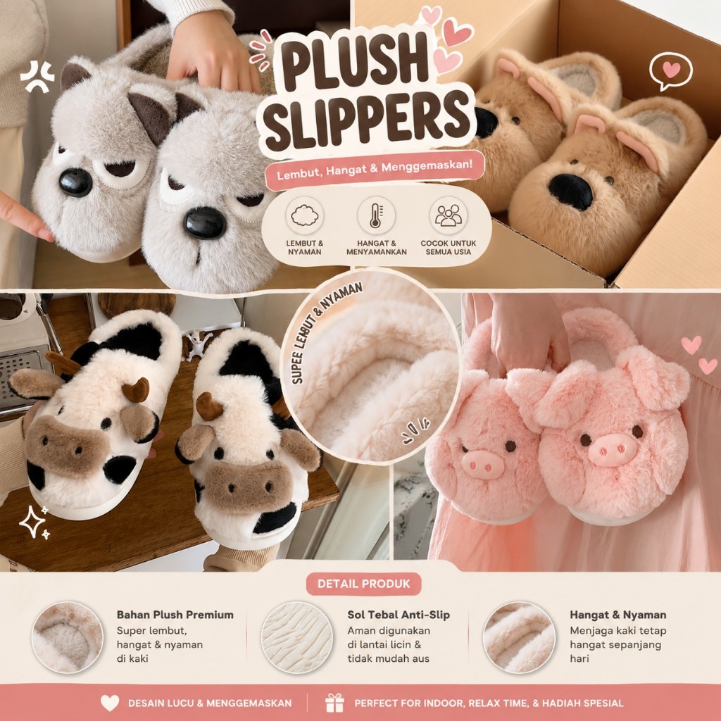 SANDAL BULU BONEKA PREMIUM / SANDAL ANAK LUCU / SANDAL RUMAH
