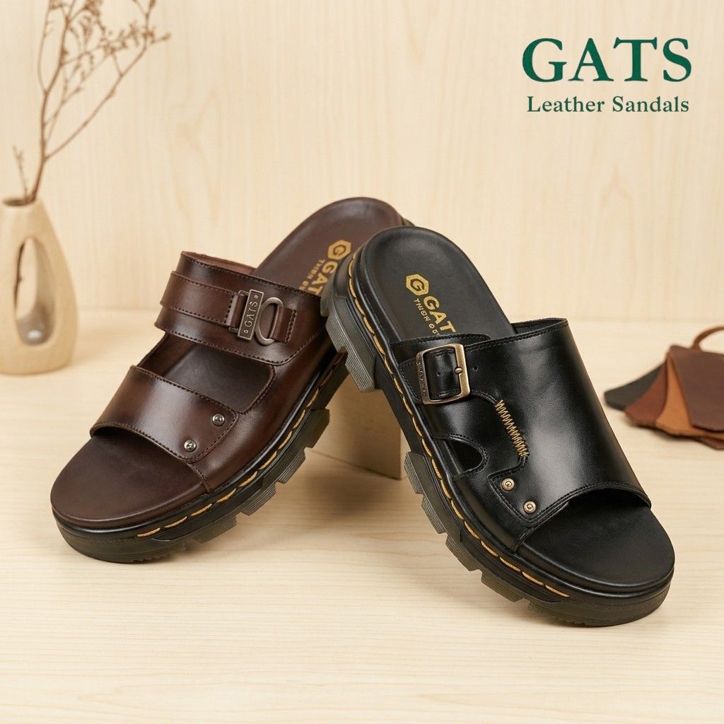 Gats Axis Sandal Slop Pria Kulit Asli Sol Tebal - Leather Sandals